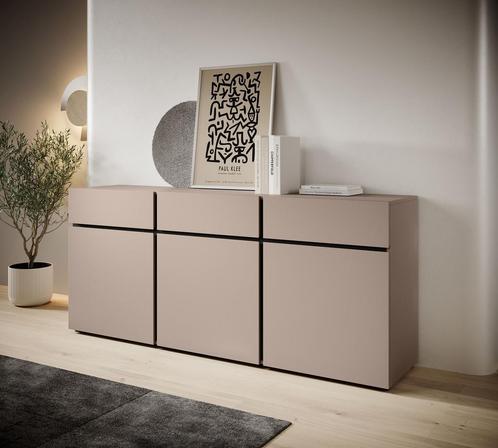 Meubella Dressoir Cainan beige zwart 180 cm, Maison & Meubles, Armoires | Dressoirs, Envoi