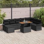 vidaXL Tuinbank Set 9 pcs Zwart Poly riet, poedercoated, Tuin en Terras, Verzenden, Nieuw