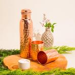 Puur Koperen Set: Fles (1 l) + 2 Bekers (300 ml) Gehamerd, Ophalen of Verzenden, Nieuw