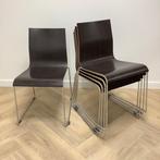 kantinestoel / stapelstoel, MDF bruin - chroom, Huis en Inrichting, Stoelen, Gebruikt, Eén
