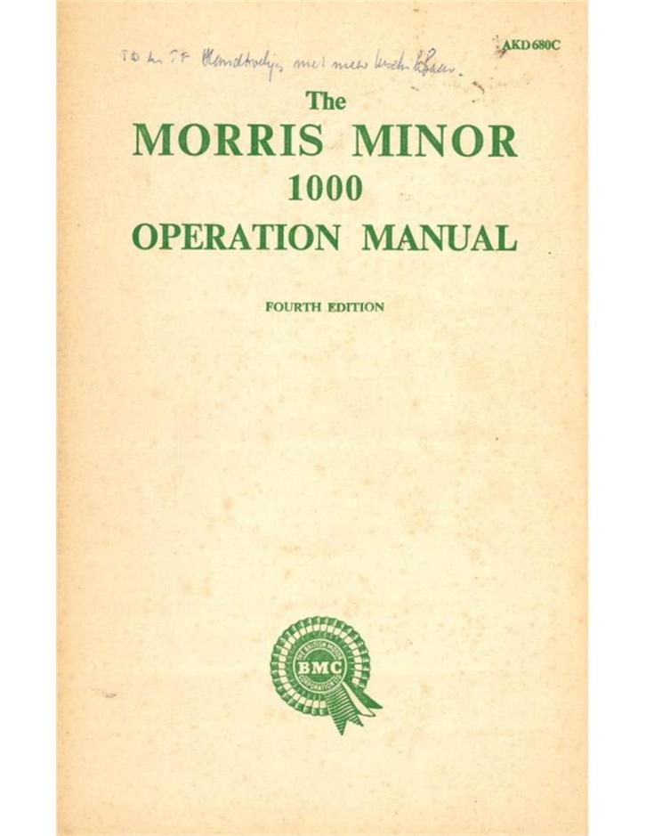 1958 MORRIS MINOR 1000 INSTRUCTIEBOEKJE ENGELS, Auto diversen, Handleidingen en Instructieboekjes