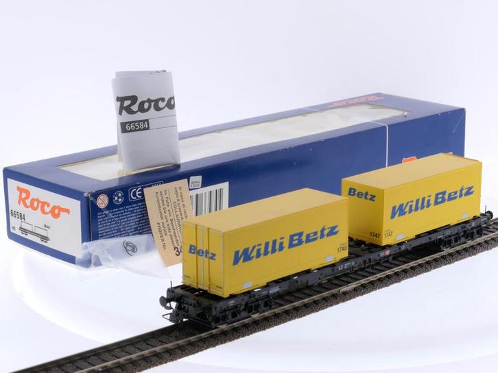Schaal H0 Roco 66584 containerwagen Sgs 693 Willi Betz..., Hobby en Vrije tijd, Modeltreinen | H0, Gelijkstroom, Analoog, Zo goed als nieuw