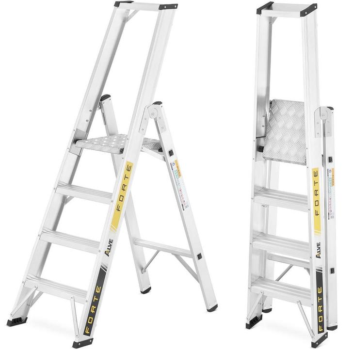 Ladder - huishoudtrap - 4 treden - aluminium - 50x91x148 cm, Doe-het-zelf en Bouw, Ladders en Trappen, Nieuw, Ophalen of Verzenden