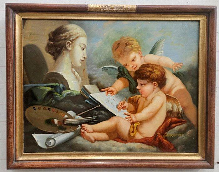 Scuola europea (XX), Da François Boucher - Puttini, Antiek en Kunst, Kunst | Schilderijen | Klassiek