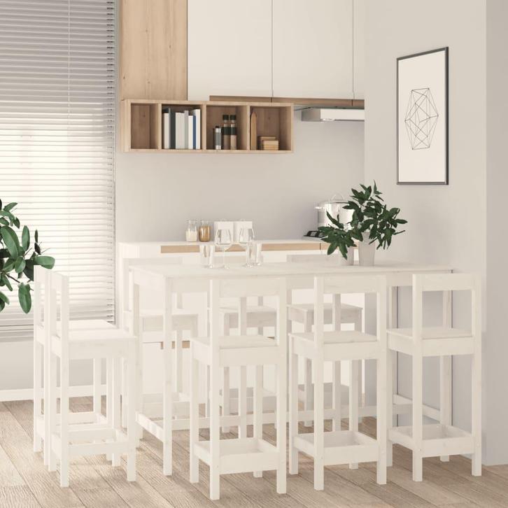 vidaXL 9-delige Barset massief grenenhout wit, Huis en Inrichting, Complete eetkamers, Nieuw, Verzenden