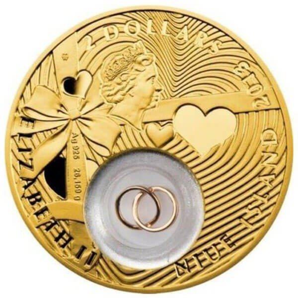 Niue. 2 Dollars 2013 Wedding Coin - Gold Plated, Proof, Postzegels en Munten, Munten | Europa | Niet-Euromunten