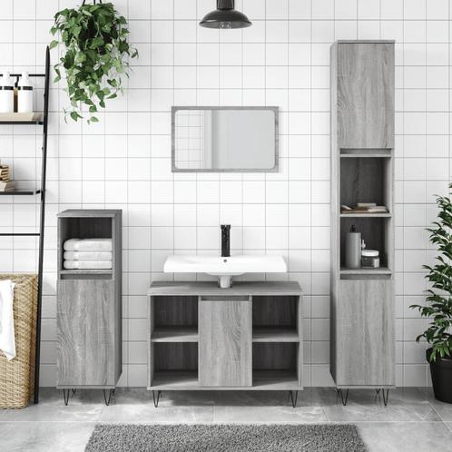 vidaXL 3-delige Badkamermeubelset bewerkt hout grijs sonoma, Huis en Inrichting, Badkamer | Badkamermeubels, Nieuw, Verzenden