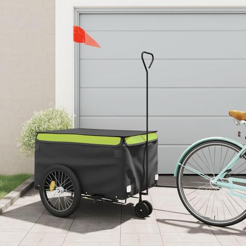 vidaXL Fietstrailer 45 kg ijzer zwart en groen, Fietsen en Brommers, Fietsaccessoires | Aanhangwagens en Karren, Nieuw, Verzenden
