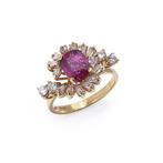 Ring 18KT goud robijn en diamant cluster ring, Nieuw