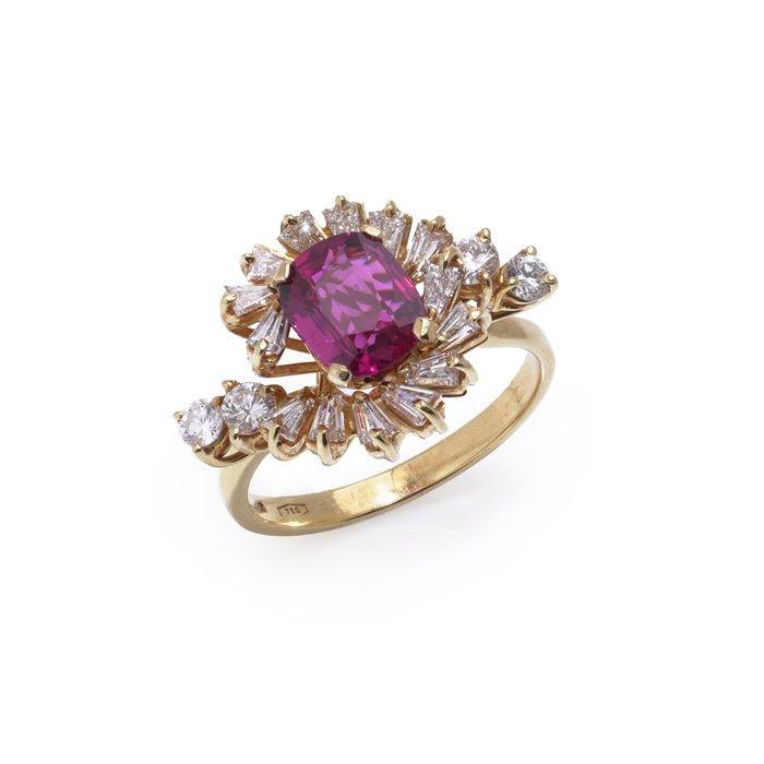Ring 18KT goud robijn en diamant cluster ring, Handtassen en Accessoires, Ringen