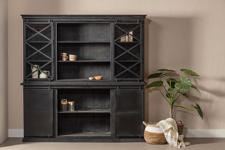 Buffetkast Mangohout Milan 260 X Zwart, Huis en Inrichting, Kasten | Buffetkasten, Nieuw, Verzenden