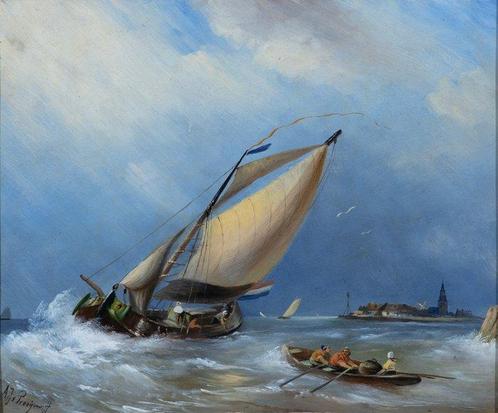 Albert Jurardus van Prooijen (1834-1898) - Zeegezicht met, Antiek en Kunst, Kunst | Schilderijen | Klassiek