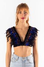 Top met Veren Blauw Bruin XS S M Verentop Steampunk Topje Ve, Nieuw, Ophalen of Verzenden