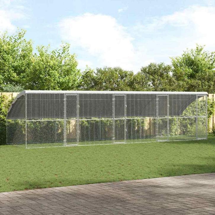 vidaXL Kippenhok Zilver 800 x 200 x 198.5 cm Gegevens staal, Dieren en Toebehoren, Knaagdieren en Konijnen | Hokken en Kooien