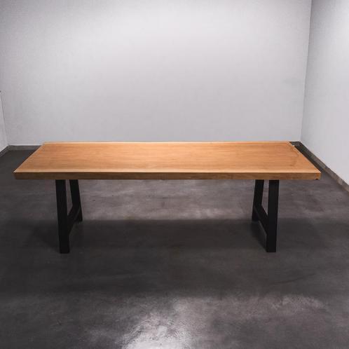 Boomstamtafel, Eettafel 230x92 massief hardhout, metaalpoot, Huis en Inrichting, Tafels | Eettafels, 50 tot 100 cm, 200 cm of meer