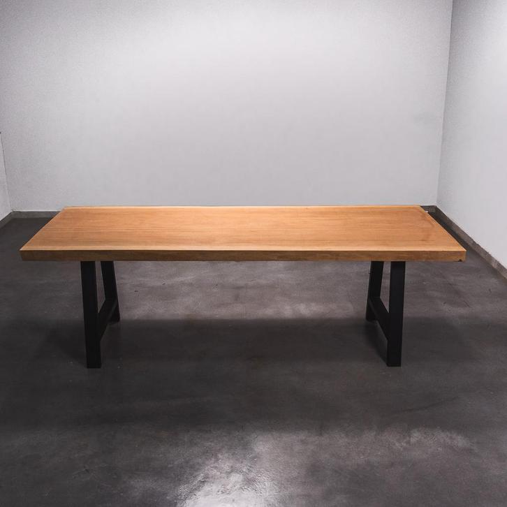Boomstamtafel, Eettafel 230x92 massief hardhout, metaalpoot, Huis en Inrichting, Tafels | Eettafels, 50 tot 100 cm, 200 cm of meer
