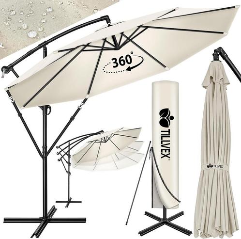 tillvex Aluminium parasol + afdekking Ø350 cm met zwengel, z, Tuin en Terras, Overige Tuin en Terras, Verzenden