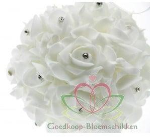 Pomander foamroosbal Wit 14 cm met diamantjes, Hobby en Vrije tijd, Knutselen, Nieuw