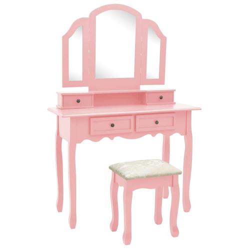 vidaXL Kaptafelset met kruk 100x40x146 cm paulowniahout roze, Huis en Inrichting, Tafels | Kaptafels, Nieuw, Verzenden