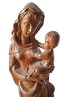 Beeld - Maria met kindje Jezus - 31 cm - Hout - 1950-1960, Antiek en Kunst