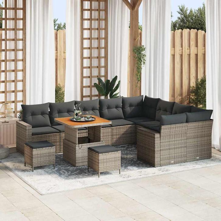 vidaXL Tuinbank Set 12 pcs Grijs poly rattan, Tuin en Terras, Tuinsets en Loungesets, Nieuw, Verzenden