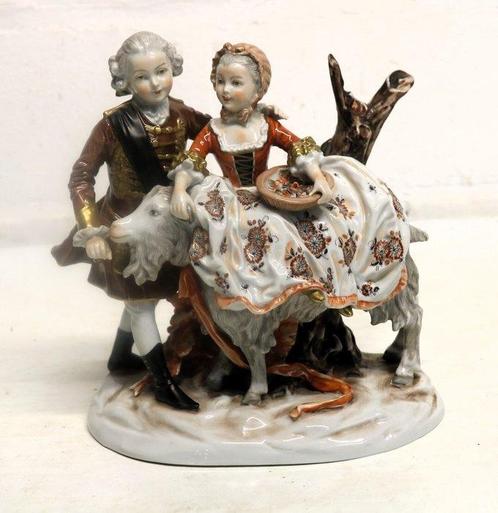 Unterweissbach - Beeldje - koppel met geit - Geglazuurde, Antiek en Kunst, Antiek | Glaswerk en Kristal