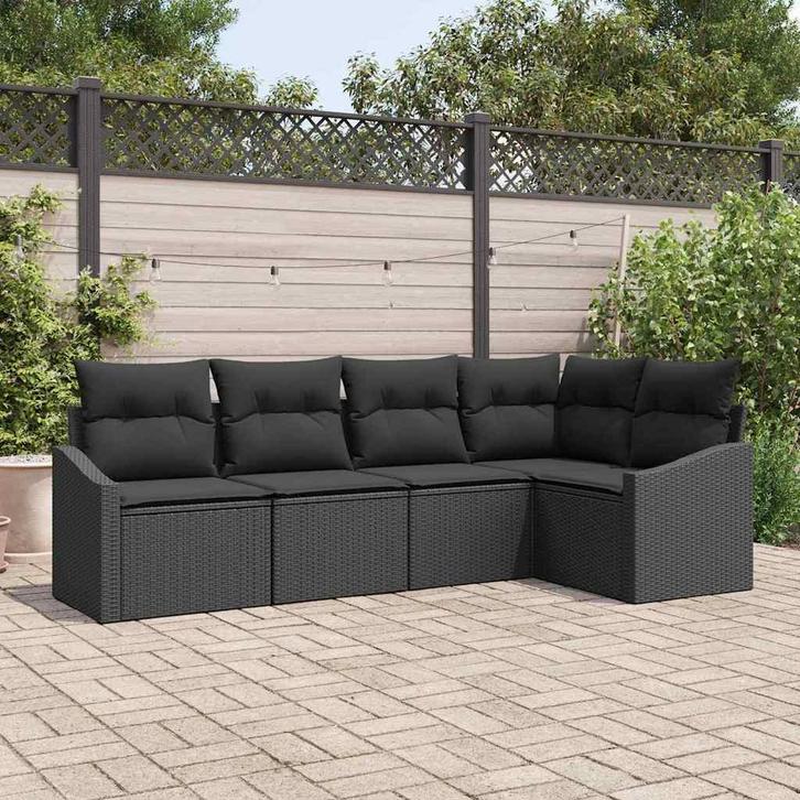 vidaXL Tuin Eettafel Set 5 pcs Zwart Poly Rattan en, Tuin en Terras, Tuinsets en Loungesets, Nieuw, Verzenden