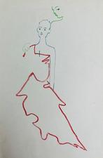 Jean Cocteau (1889-1963) - Femme en robe rouge (1957)