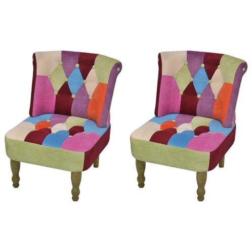 vidaXL Franse stoelen 2 st met patchwork ontwerp stof, Huis en Inrichting, Fauteuils, Nieuw, Verzenden