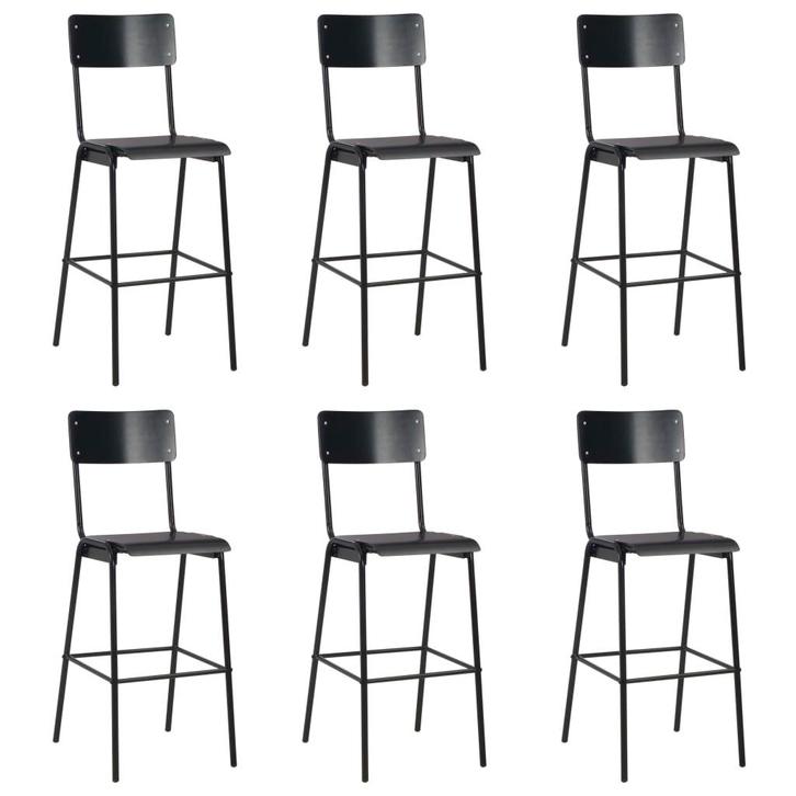 vidaXL Barstoelen 6 st massief multiplex staal zwart, Huis en Inrichting, Barkrukken, Nieuw, Verzenden