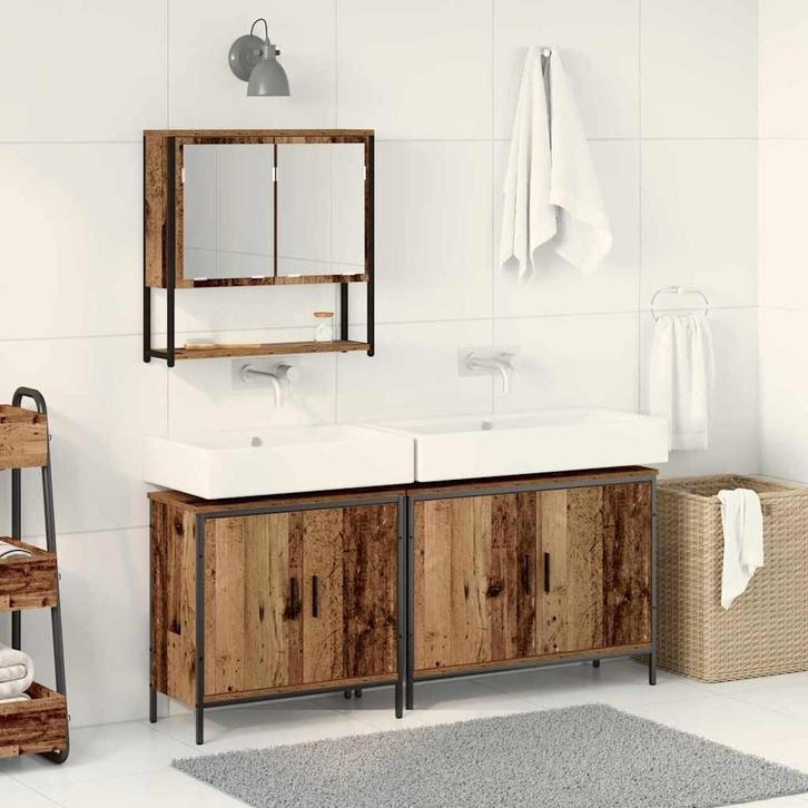 vidaXL Badkamermeubel Set 3 pcs Bruin 80 x 30 x 44 cm, Huis en Inrichting, Badkamer | Badkamermeubels, Nieuw, Verzenden