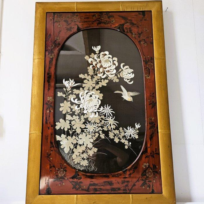 Paneel - Zijde, Glas - Japan - Meiji periode (1868-1912) -, Antiquités & Art, Antiquités | Autres Antiquités