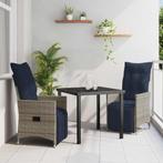 vidaXL Tafel en stoelen set met kussen 3 pcs Grijs PE Riet, Tuin en Terras, Verzenden, Nieuw