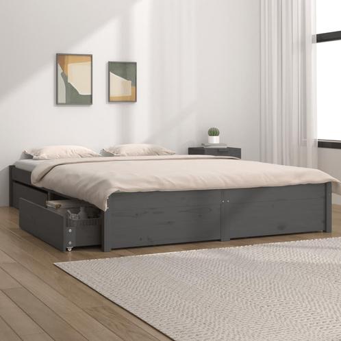 vidaXL Cadre de lit avec tiroirs Gris 150x200 cm Très, Huis en Inrichting, Slaapkamer | Bedden, Verzenden