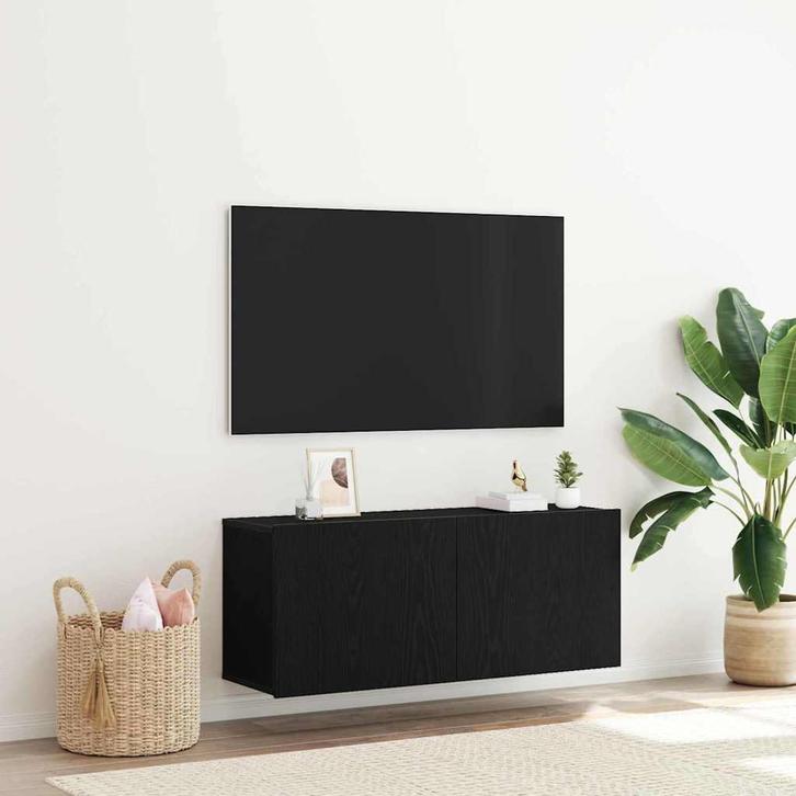 vidaXL Tv-meubelset Zwart Eiken 100 x 30 x 41 cm Bewerkt, Huis en Inrichting, Kasten |Televisiemeubels, Nieuw, Verzenden