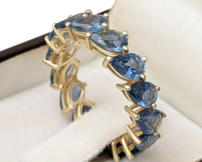 Ring - 14 karaat Geel goud - 6.79ct. tw. Saffier - Saffier, Handtassen en Accessoires, Ringen