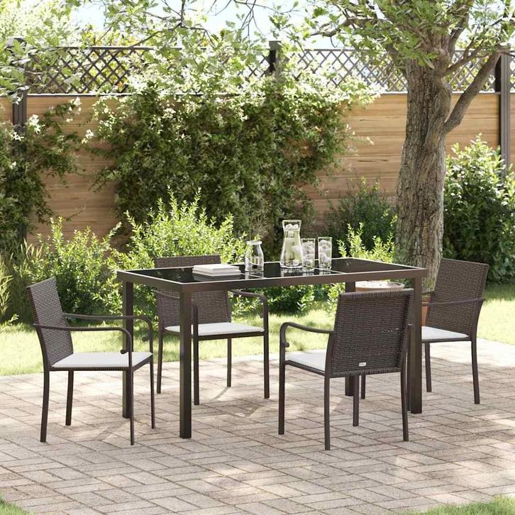 vidaXL Tuin Eettafel Set 5 pcs Bruin en Zwart PE Riet, Jardin & Terrasse, Ensembles de jardin, Envoi