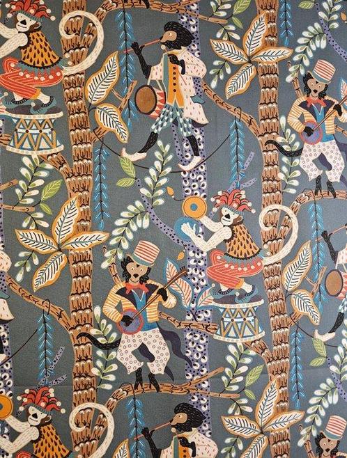 Exclusieve Boheemse stoffen met apen, muzikanten - 300x280cm, Antiek en Kunst, Kunst | Designobjecten