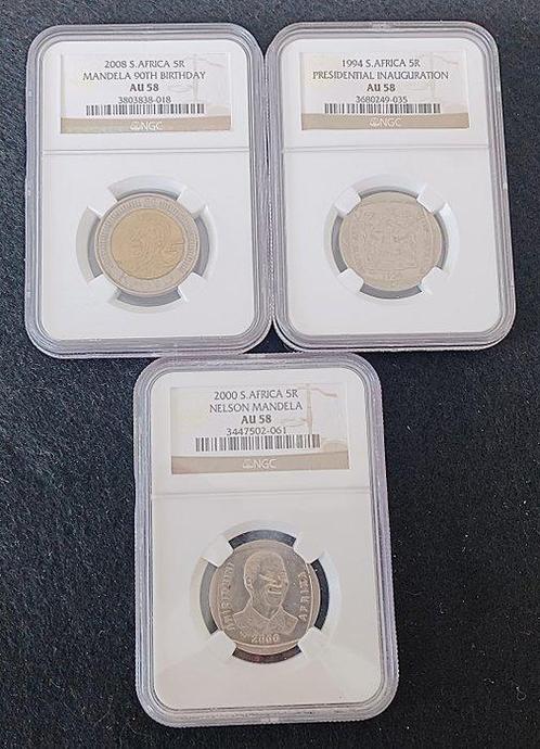 Afrique du Sud. 5 Rand 1994, 2000 & 2008 (lot of 3, Postzegels en Munten, Munten | Europa | Niet-Euromunten