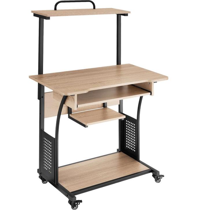 tectake Verrijdbaar bureau Fife 80x65,5x130,5cm - Industriee, Huis en Inrichting, Bureaus, Verzenden