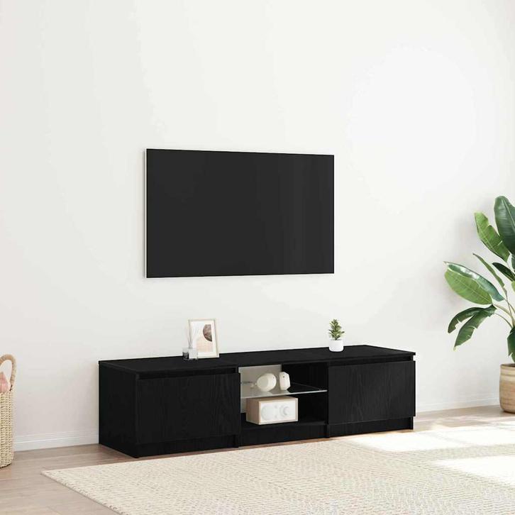 vidaXL TV Kast Zwart Eiken 140 x 38,5 x 36 cm Bewerkt hout, Huis en Inrichting, Kasten |Televisiemeubels, Nieuw, Verzenden