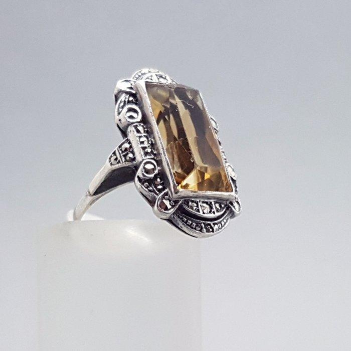 Zilver, Art Deco, Citrien(Getest) - Ring - + Markasieten., Antiek en Kunst, Kunst | Designobjecten