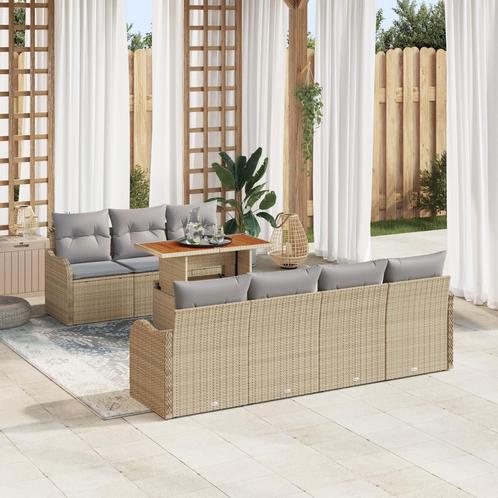 vidaXL 8-delige ligbed set met kussens - Beige Poly Rattan, Tuin en Terras, Tuinsets en Loungesets, Nieuw, Verzenden