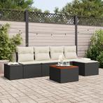 vidaXL Tuinbank Set 6 pcs Zwart, wit Rotan, Polyester, Staal, Verzenden, Nieuw