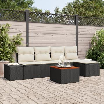 vidaXL Tuinbank Set 6 pcs Zwart, wit Rotan, Polyester, Staal, Verzenden
