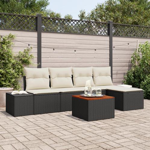 vidaXL Tuinbank Set 6 pcs Zwart, wit Rotan, Polyester, Staal, Tuin en Terras, Tuinsets en Loungesets, Nieuw, Verzenden