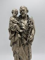 Beeld, Heilige Jozef & kindje Jezus - 39 cm - Verzilverd,