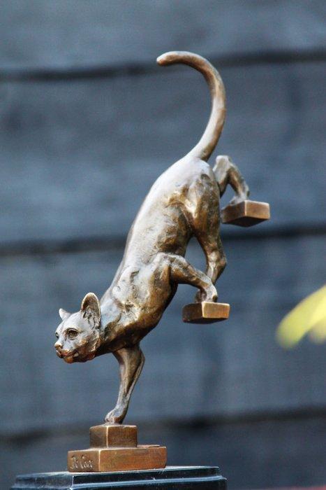 Beeld, kat van de trap - 30 cm - brons marmer, Antiek en Kunst, Kunst | Designobjecten