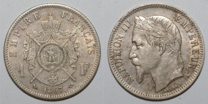 France Frankreich Km 806 1 Franc 1867 K Bordeaux Typ Napo..., Postzegels en Munten, Munten | Europa | Niet-Euromunten, België