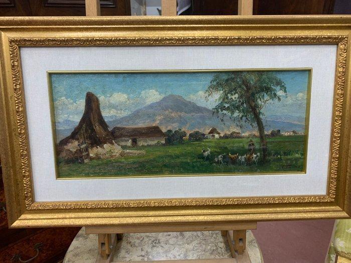 Vincenzo Canino (1892-1978) - Caprette al pascolo, campagna, Antiek en Kunst, Kunst | Schilderijen | Klassiek